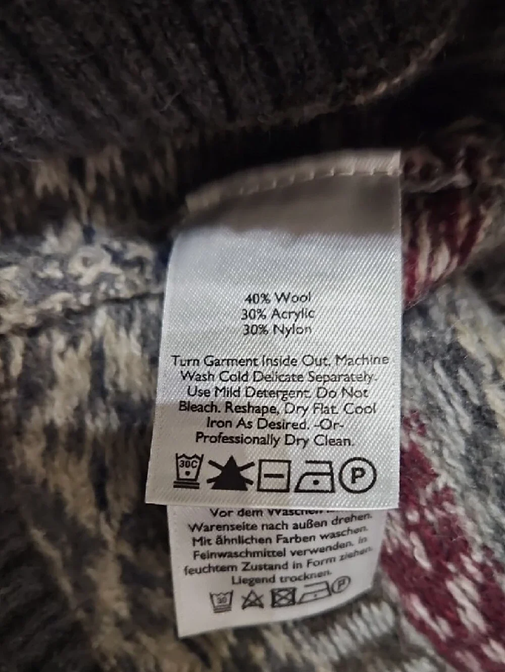 Eddie Bauer Gray Crewneck Sweater with Navy & Burgundy Fair Isle - Picture 7 of 7